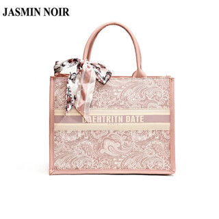  Jasmin NOIR Khăn quàng cổ PU và len in hoa Túi xách nữ Retro Túi đeo chéo Xô lớn 
