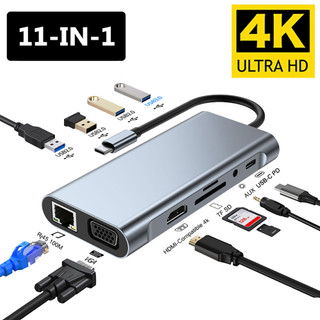  Usb C HUB 4K 30Hz Type C sang HDMI Bộ chuyển đổi USB 3.0 tương thích 11 trong 1 Type C HUB Dock PD 87W Bộ chia USB C cho MacBook Pro Air 