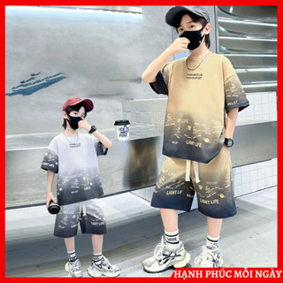 Bộ quần áo hè mặc nhà cho bé trai size đại 18-50kg. Set đồ bộ áo phông quần đùi cho trẻ em nam 6-16 tuổi mẫu Life