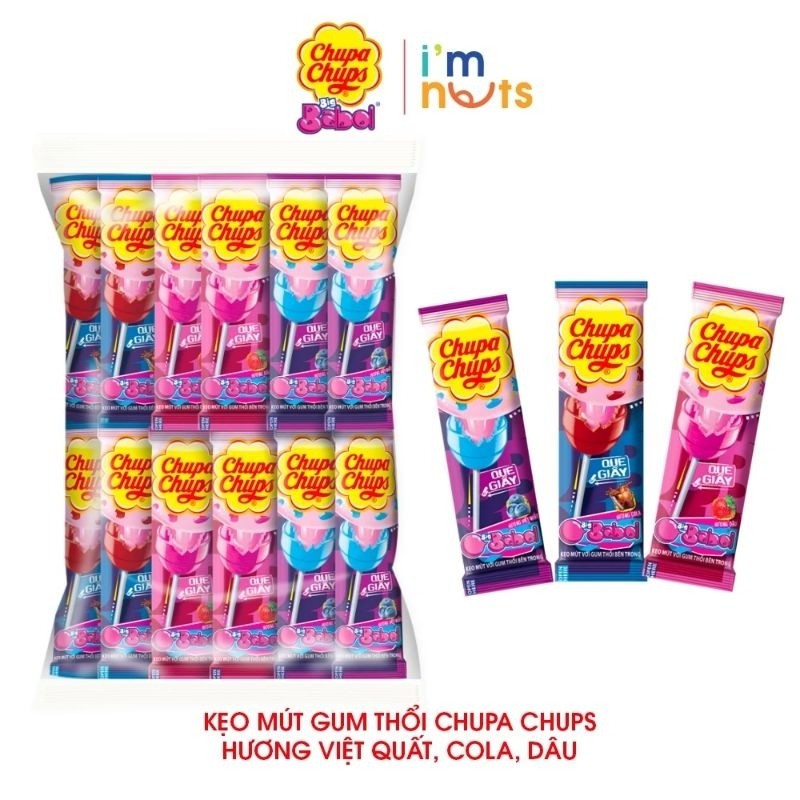Bịch 36 que Kẹo mút Chupa Chups gum thổi Big babol vị Cola,Việt quất,Dâu độc đáo hấp dẫn