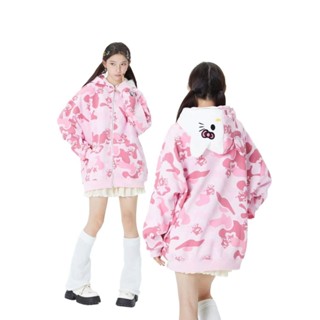  Anime Mùa Thu Y2K Hello Kitty Áo Có Mũ Trùm Đầu Sanrioed Cặp Đôi Trang Phục Cotton Dễ Thương Cardigan Áo Khoác Ngụy Trang Áo Nam Nữ Sinh Viên 