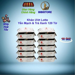   Combo 10 Gói  Khăn Ướt LOTTE Choice L Hương Yến Mạch Trà Xanh Gói 120 Miếng 