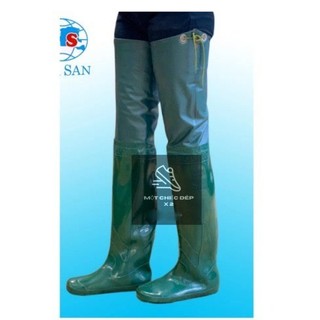 [FREE SHIP] Ủng HOA SAN Đi Cấy , Làm Vườn , Làm Ao , Đi Mưa, Lội Nước Dài Đến Đùi Có Dây Buộc Cố Định Chống Tuột Đủ Size