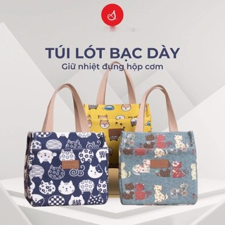 Túi đựng hộp cơm giữ nhiệt túi mang cơm trưa vải Canvas lót bạc dày chống thấm nước đồ ăn văn phòng 