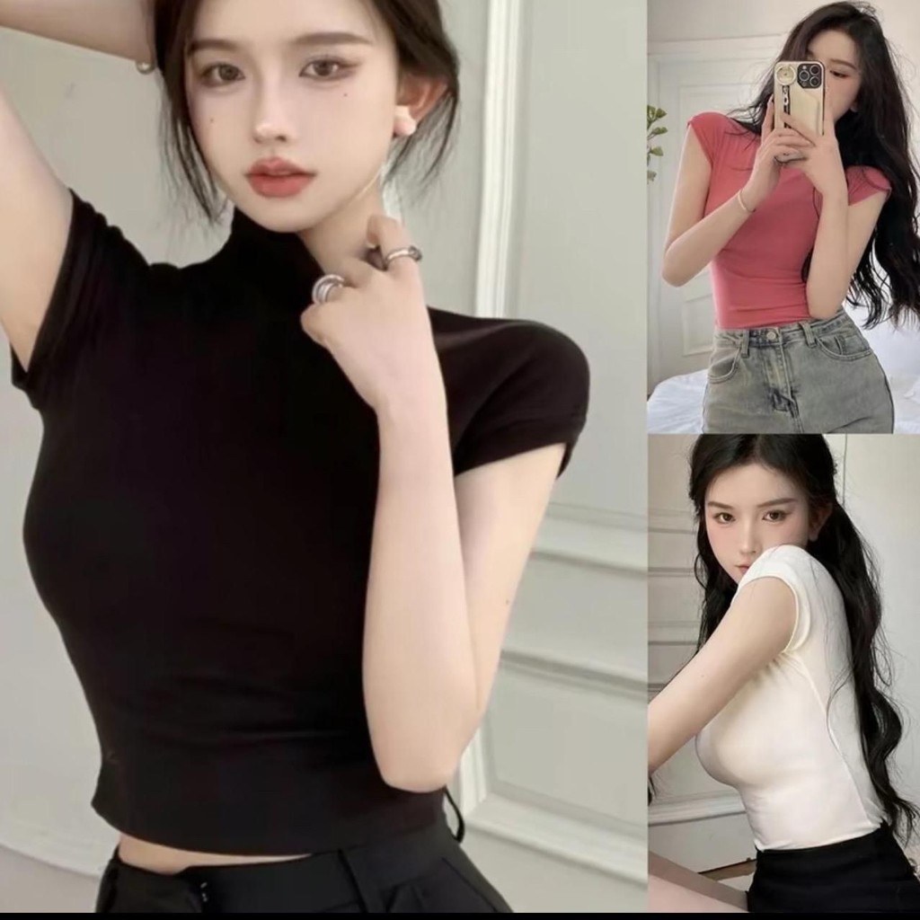 Áo thun nữ ôm body cổ  3CM tay ngắn vải thun đẹp mềm mại thoáng mát a93