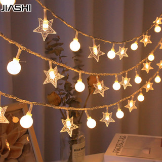 JIASHI Dây chuyền đèn chạy bằng năng lượng mặt trời, Lều ngoài trời, Trang trí môi trường Giáng sinh, Dải đèn ngôi sao, Đèn LED đầy màu sắc năm mới, Đèn ngủ nhỏ