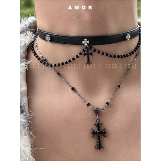 Vòng cổ choker da chéo đen phong cách Gothic punk