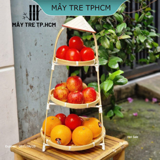 Mẹt tre 3 tầng, gồm 3 mẹt tre và kệ, dùng đựng thức ăn, trái cây bánh kẹo để bàn, đựng trái cây