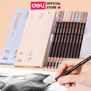 Bộ Bút Chì Phác Thảo Dmast Cao Cấp Deli - Bút Chì Phác Thảo Lõi Carbon Hộp 10 Chiếc Nhiều Độ Cứng Mềm Vẽ Chuyên Nghiệp