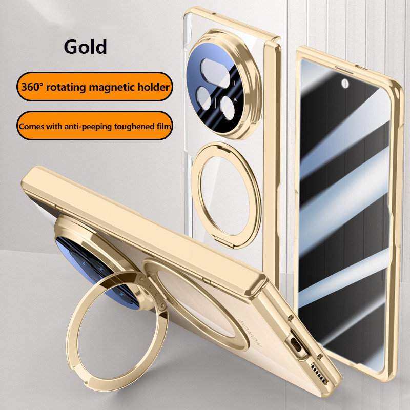 Ốp lưng trong suốt mạ điện cho Honor Magic V5 5G 360 ° Vỏ bảo vệ giá đỡ từ tính xoay cho Huawei Hono