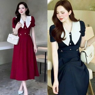 Váy Dự Tiệc Nữ Cổ V Phối Nút Hoa Vải Cotton Lạnh Cao Cấp Thanh Lịch Bigsize Từ 40 - 95Kg Thời Trang Nữ Béo Xinh Shop - A