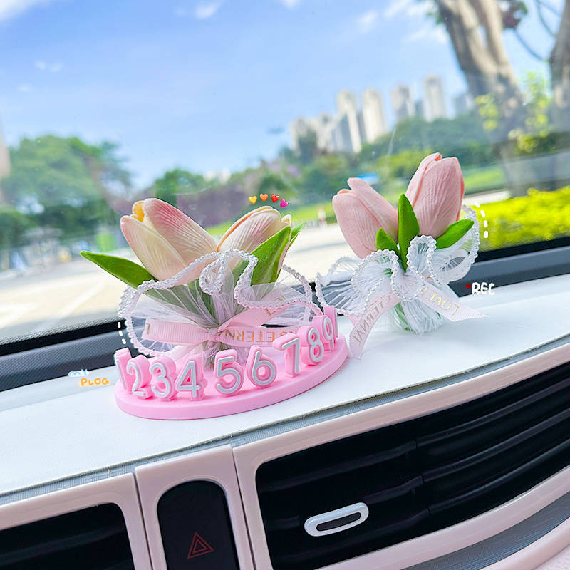 Car Stop Sign Tulip High-End Girl Creative Temporary Car Moving Phone Number Sign Car Moving Number 