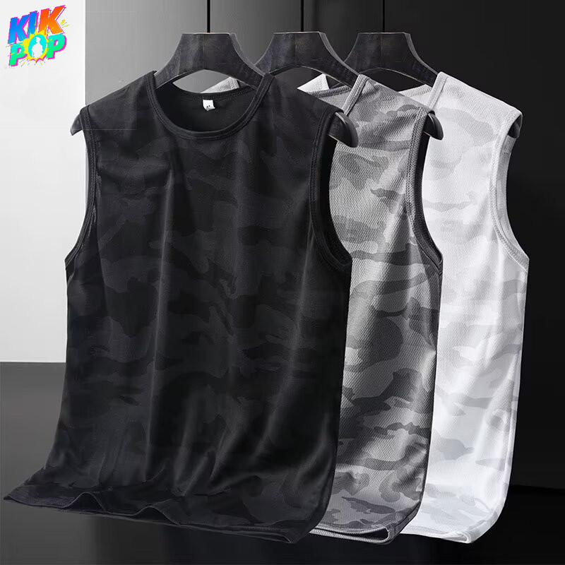 Ao Vest Nam Plus Size M-5XL Camo Mesh Dri-Fit, Bền Thoáng Khí, Màu Đen Xám Trắng Họa Tiết Ngụy Trang