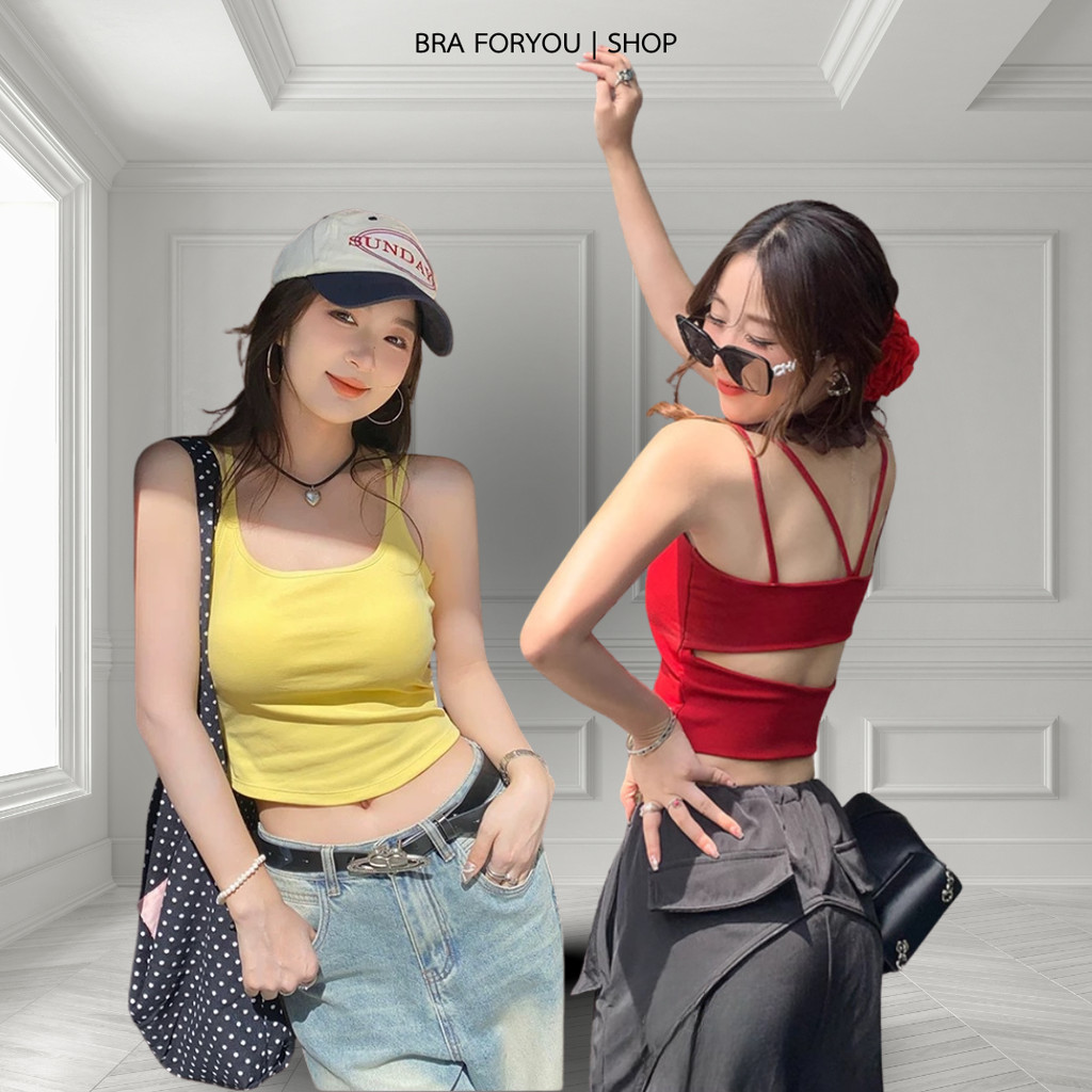 Áo ngực Foryou Rayon Spaghetti Dây đeo có lưng hở (H333) Dành cho nữ hở lưng gợi cảm Quần áo màu xám