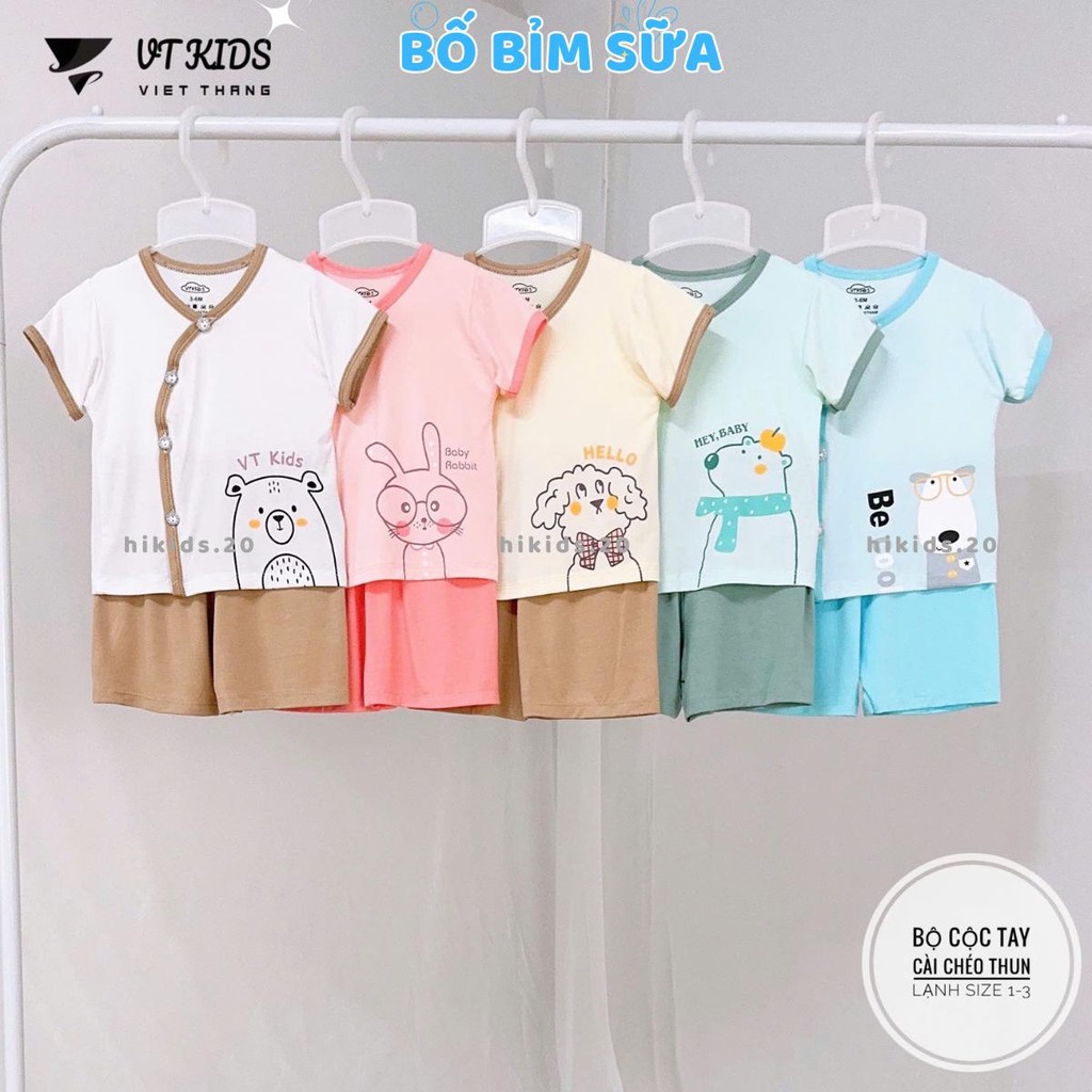 Set 2/3 Bộ Cộc Tay VT Thun Lạnh Màu In Hoạ Tiết Mềm Mịn Mát Cho Bé Sơ Sinh 3-9kg VT-CL19  Hi kids