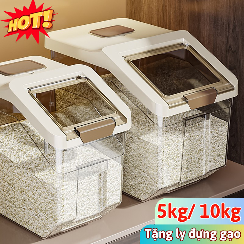 Hộp Gạo Chicbabe 5kg/10kg – Nắp Lật Chắc Chắn, Nhựa Bền, Giữ Gạo, Ngũ Cốc Luôn Sạch, Không Ẩm Mốc