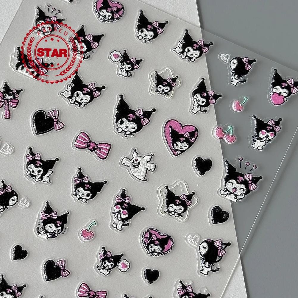 [DING] Nhãn dán Hello Kitty Cat Kuromi dễ thương Nhãn dán móng tay 3d hoạt hình O6c5 [Dong]