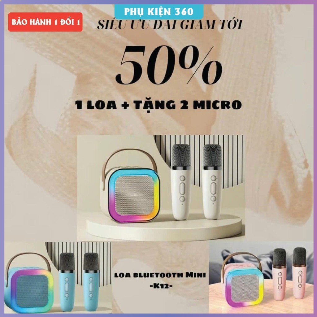 Loa mini, Loa Bluetooth Karaoke Mini 2 Mic K12. Loa K12, Loa kéo karaoke, Loa Karaoke Mini . CÓ ĐÈN 