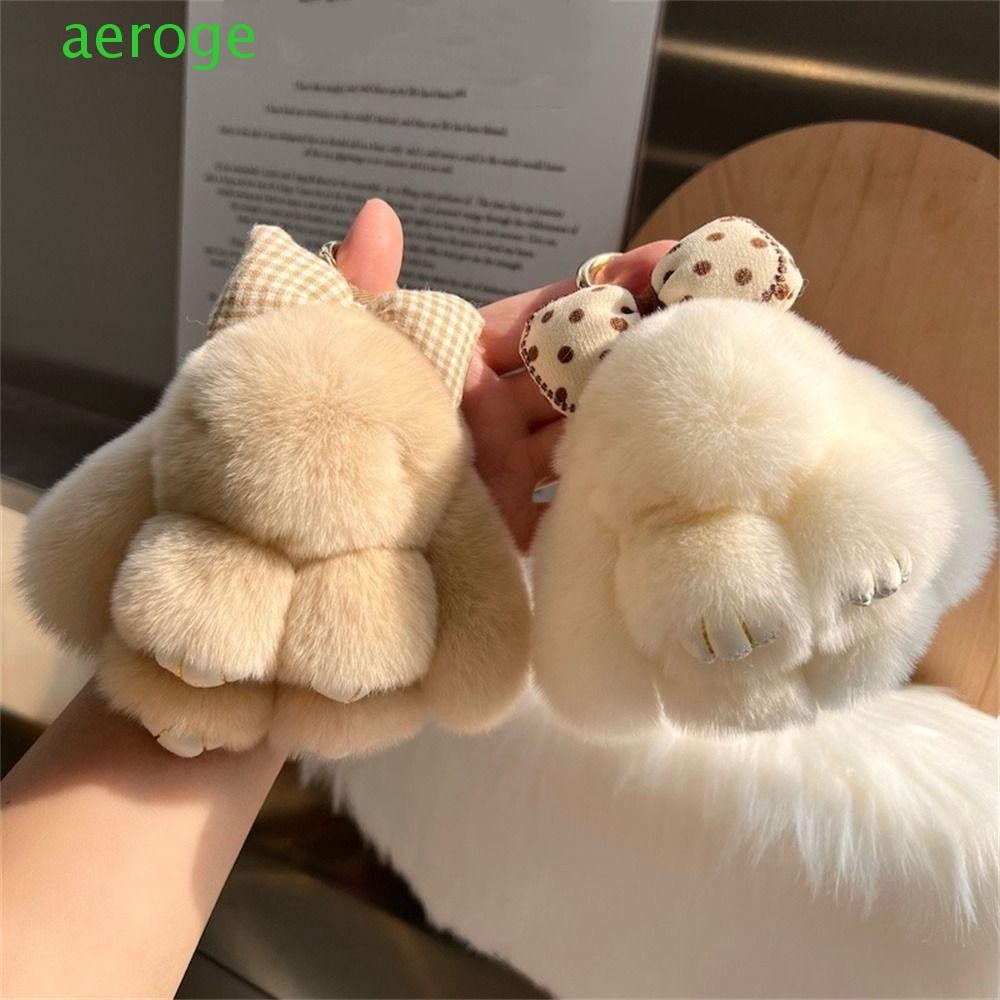 Móc khóa lông thỏ AEROGEM, Móc khóa thỏ nơ tóc Pompoms, Móc khóa thời trang Móc khóa hợp kim lông tơ
