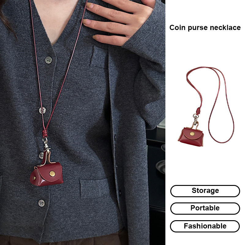 🎶Nhiều màu sắc  Mini  Da  Ví tiền xu  Dài  Đeo cổ  Đa năng  Vòng cổ  Túi đựng tai nghe