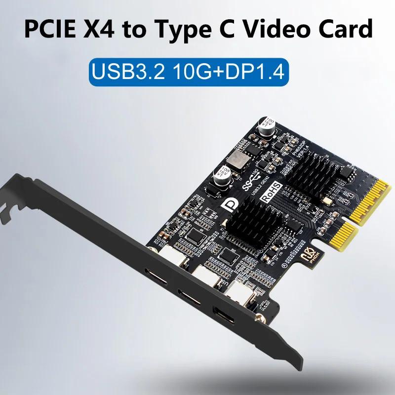 PCI Express X4 sang USB 3.2 GEN2 10Gbps + DP1.4 Thẻ mở rộng Riser PCIE USB 3.2 DisplayPort 4K 60Hz c