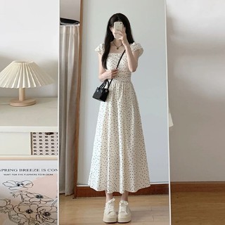 Daxingzhe Nhỏ Bay Tay Chấm Bi Đầm Nữ Sinh Viên Preppy Rời Eo Eo Ôm Hơn Nhìn Chữ A Váy