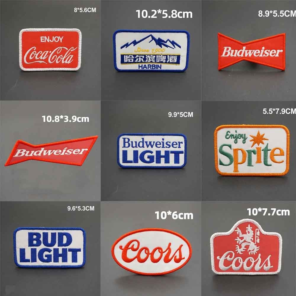 [Tùy chỉnh] AQ Budweiser Cáp Nhĩ Tân Cola Whisky Logo Bia Thêu 3D Velcro Miếng Dán / Huy Hiệu / Băng