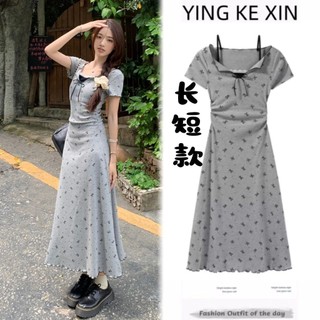 Váy Dài Chữ A Quá Đầu Gối Tôn Dáng Gầy Chít Eo Xếp Ly Giả Hai Chiếc Cho Số Ít Người Thiết Kế Váy Liền Tay Ngắn Cô Gái Ng