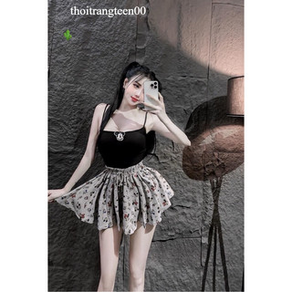 (New) Set áo hai dây kèm chân váy Mickey về 2 màu trăng, đen , set hotgirl 2 dây xinh💋💋💋 thoitrangteen00