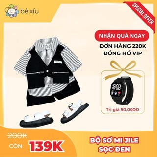 Bộ sơ mi bé trai set đồ quần áo sơ mi đi học đi tiệc PHỐI JILE đen trắng chất liệu thoáng mát size 8-28Kg by BÉ XÍU B92