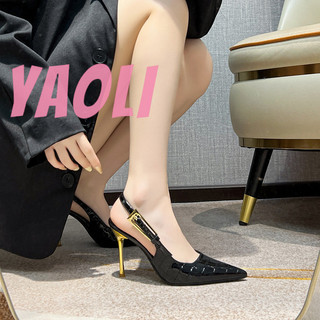 YALLI Giày cao gót nữ màu đen gợi cảm em gái hoàng gia giày cao gót