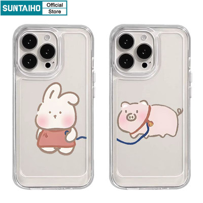Suntaiho Ốp Điện Thoại Cặp Đôi Hoạt Hình Dễ Thương Thỏ Lợn Trong Suốt Mềm Cao Cấp Chống Sốc Cho iPhone 11 12 13 14 15 16 Pro Max IP 7 8 Plus Iphon X XS XR Xs max