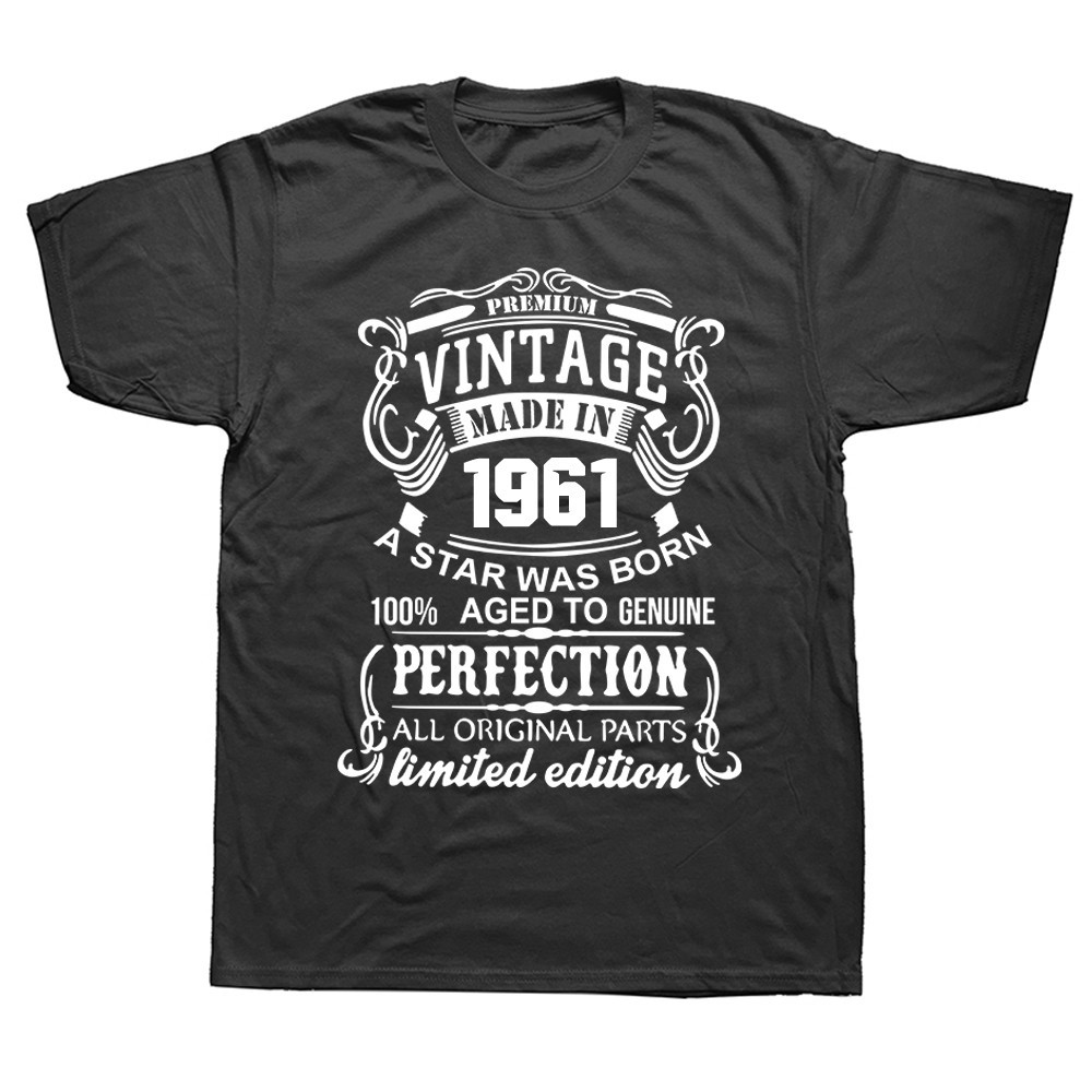 Sản Xuất Vintage Năm 1961 Áo nam Bố Bố Tay Ngắn 61 Tuổi 61Th Sinh Nhật Áo Cotton Dạo Phố Hip Hop Áo