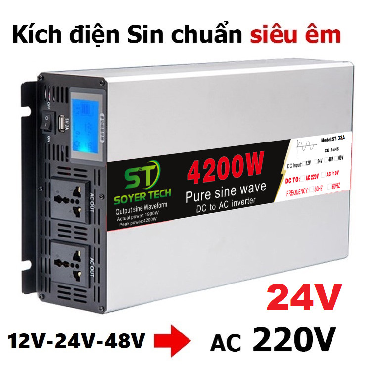 [Chính hãng] Bộ chuyển đổi điện Sin Chuẩn 4200W-SOYER TECH-Bộ Đổi Nguồn 24V sang 220V Sin Chuẩn 4200