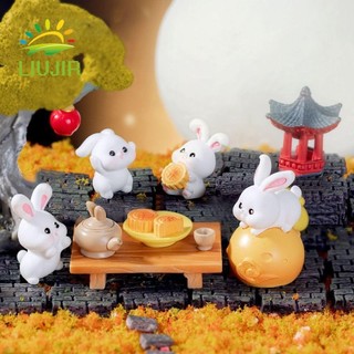 Liujir Thỏ Các Bức Tượng Nhỏ, Hoạt Hình Handmade Thỏ Đồ Trang Trí, Nhựa Mini Dễ Thương Micro Phong Cảnh Bánh Trung Thu Mô Hình Sân