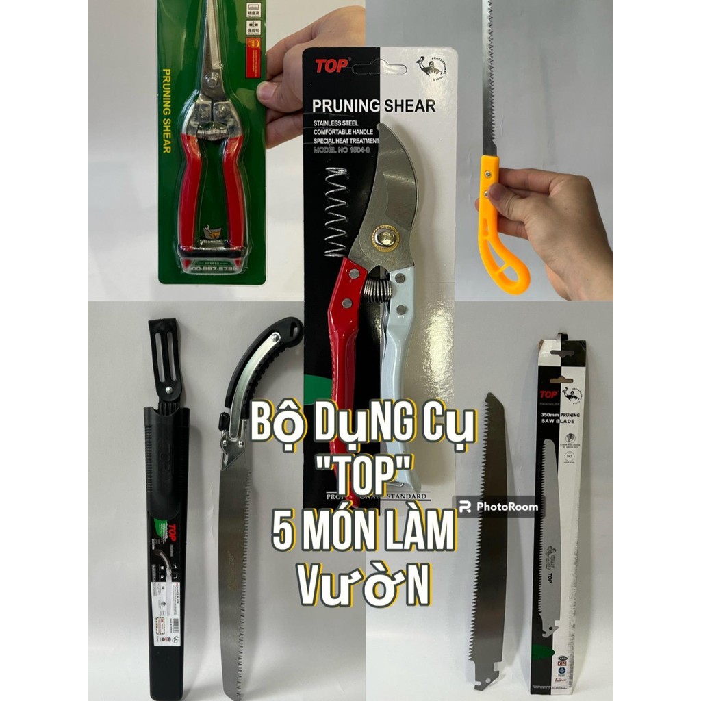 Bộ dụng cụ làm vườn TOP 5 món (kéo cành top, cưa kiếm top, lưỡi kiếm top, cưa lách, kéo dăm)