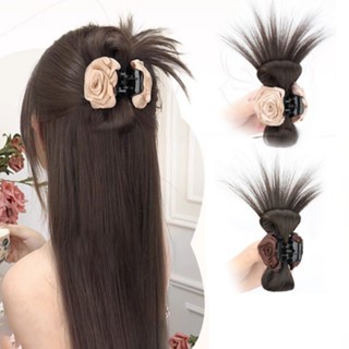 Phụ Nữ Tự Nhiên Nửa Buộc Con Quay Hoa Hồng Kẹp Tóc Giả Đầu Sau Bun Đuôi Ngựa Tóc Nối Dài