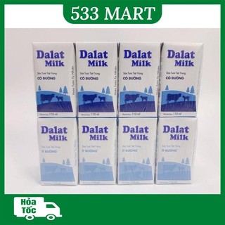   LỐC 4 HỘP  Sữa tươi tiệt trùng Đà Lạt Milk Có đường   Ít đường  Không đường 180ml 