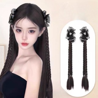 Ngọt Ngào Cô Gái Thoáng Mát Nơ Xoắn Bện Tóc Giả Nữ Mô Phỏng Đôi Đuôi Ngựa Phần Phụ Kiện Tóc