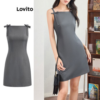 Đầm Lovito phối nơ màu trơn phong cách thường ngày cho nữ L91ED494