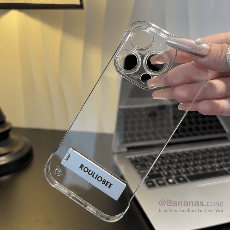 Ốp điện thoại iPhone 16 15 14 13 12 11 Pro Max X Xr Xs Max 7 8 Plus SE2020 ins All Clear + Metal Stand Hard Cover
