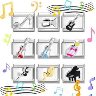 Dòng Nhạc Họa Tiết Đàn Guitar Quyến Rũ Ý Mô Đun Vòng Tay Quyến Rũ Liên Kết Phù Hợp Với 9 Mm Vòng Tay Thép Không Gỉ Trang Sức DIY Làm