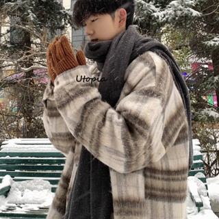 Utopia Áo khoác len  Kaki phong cách Hàn Quốc mùa đông nam chống gió phù hợp với quần áo kẻ sọc ấm áp