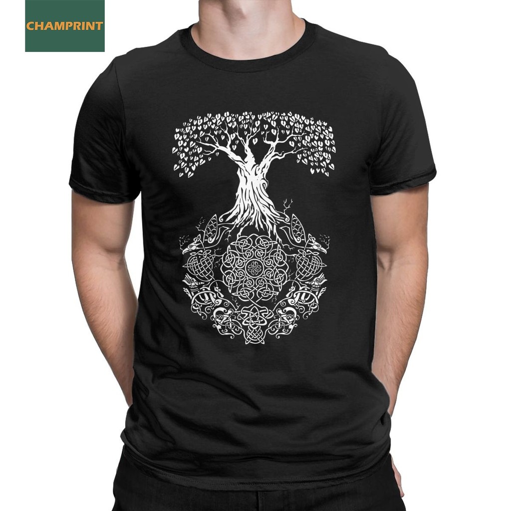 Áo Thun Nam 100% Bông Cổ Tròn Tay Ngắn Thiết Kế Norse, Thoáng Mát