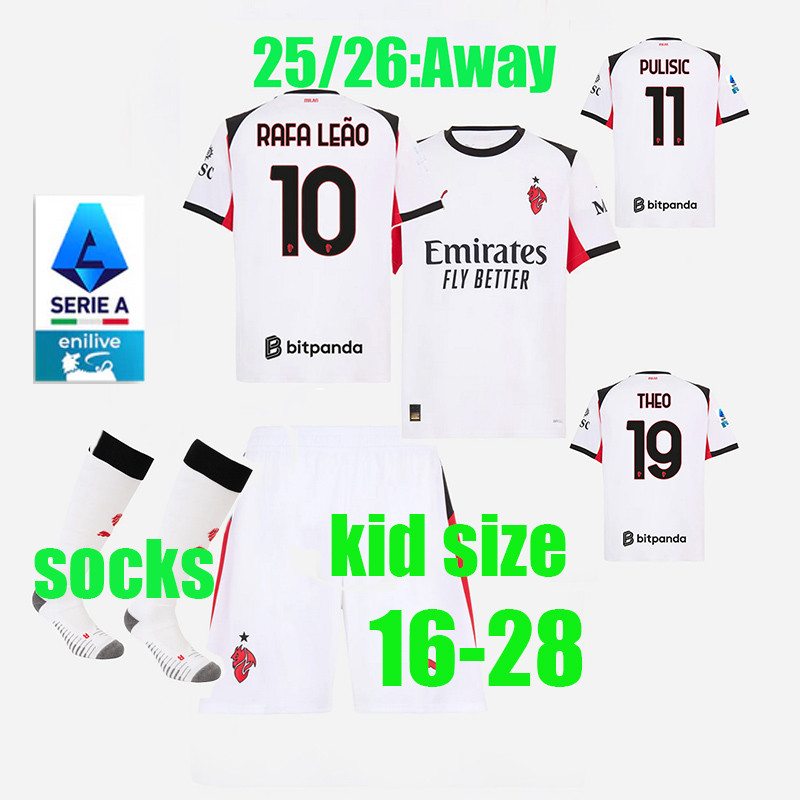 25 / 26 Áo LEAO 25 / 26 AC Áo thi đấu sân nhà Bộ đồ trẻ em RAFA LEAO PULISIC GIMENEZ MUSAH THEO ABRA
