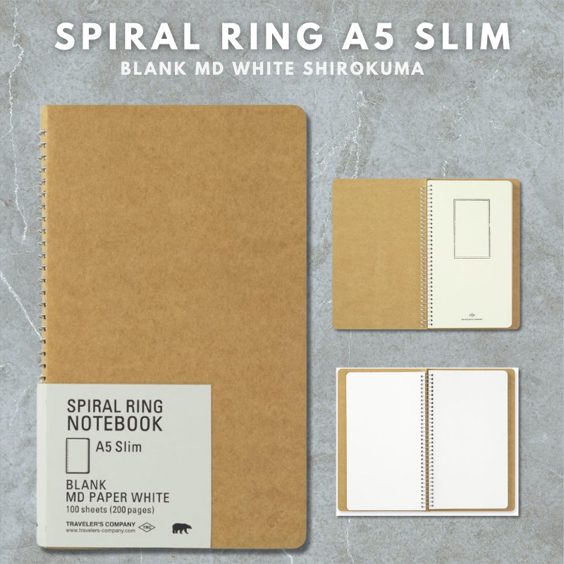 Traveler's Notebook Spiral Ring A5 Slim Blank MD White Shirokuma 2-pack 15245006 for Journal, Japan 