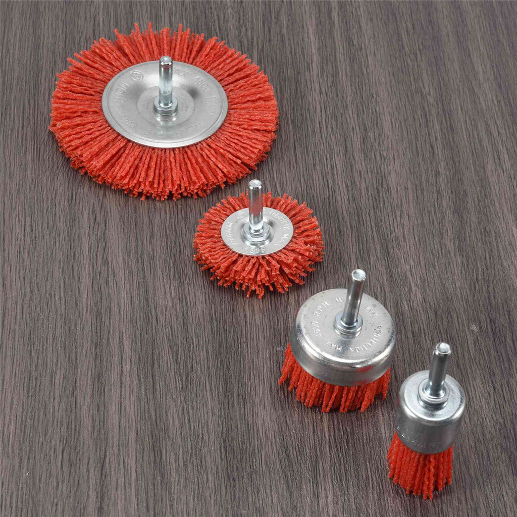 4 Dây Nylon Mài Mòn Dây Cốc Bàn Chải Nylon Đầu Bàn Chải Bộ Dụng Cụ Khoan Xoay Với Chân 1 / 4 Inch