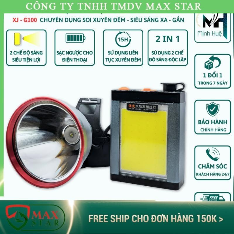 Đèn pin đội đầu kẹp bình siêu sáng chiếu xa 2 chế độ sáng độc lập XJG100 đèn kẹp bình ác quy dùng đi