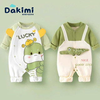 Bodysuit dài tay cho bé Dakimi Hình Thú dễ thương, mẫu yếm cá sấu bé gái bé trai vải mềm mát, mẫu quần áo sơ sinh 0-12M