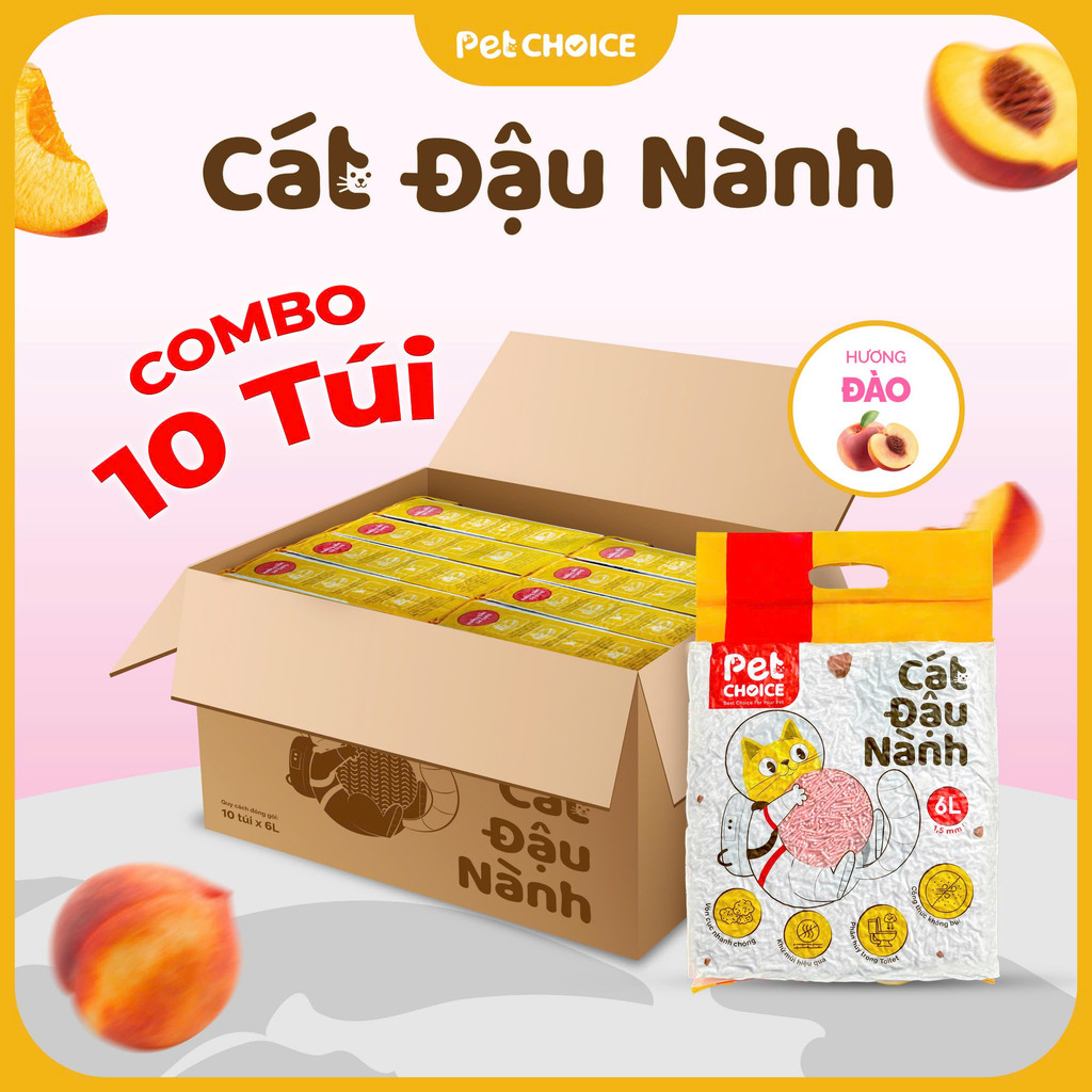 Combo 10 túi cát đậu nành PetChoice cát vệ sinh cho mèo quốc dân 2KG an toàn lành tính